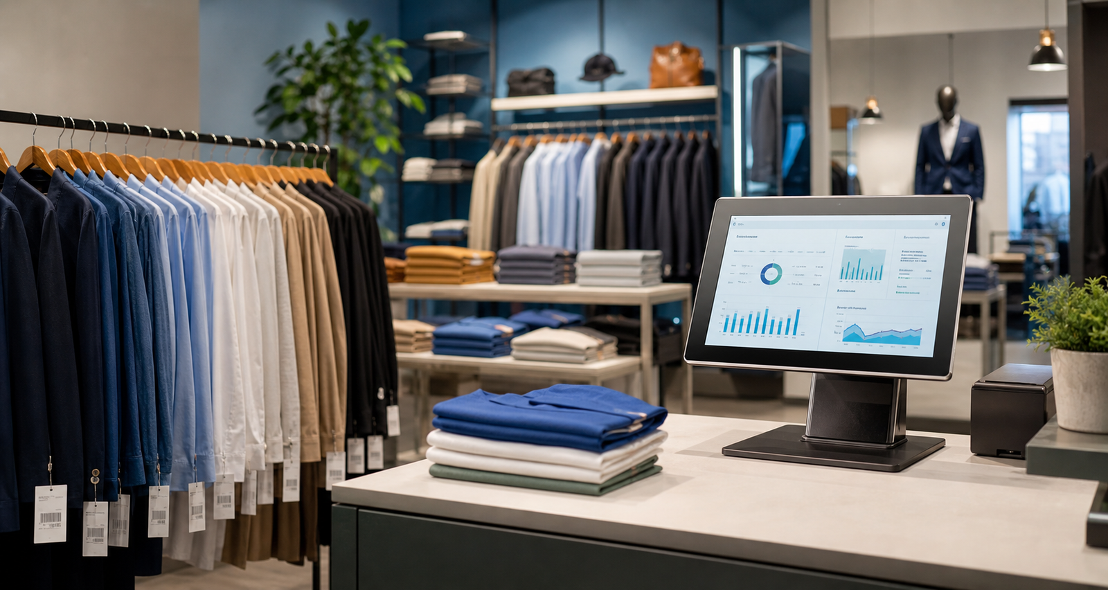 Clothing store software dashboard with apparel inventory and POS billing